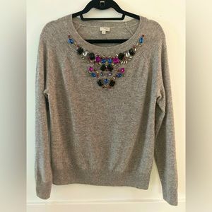 Halogen Cashmere Gray Sweater with Colorful Jewels